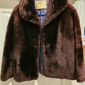 Luxurious Brown Faux Fur Pea Coat
